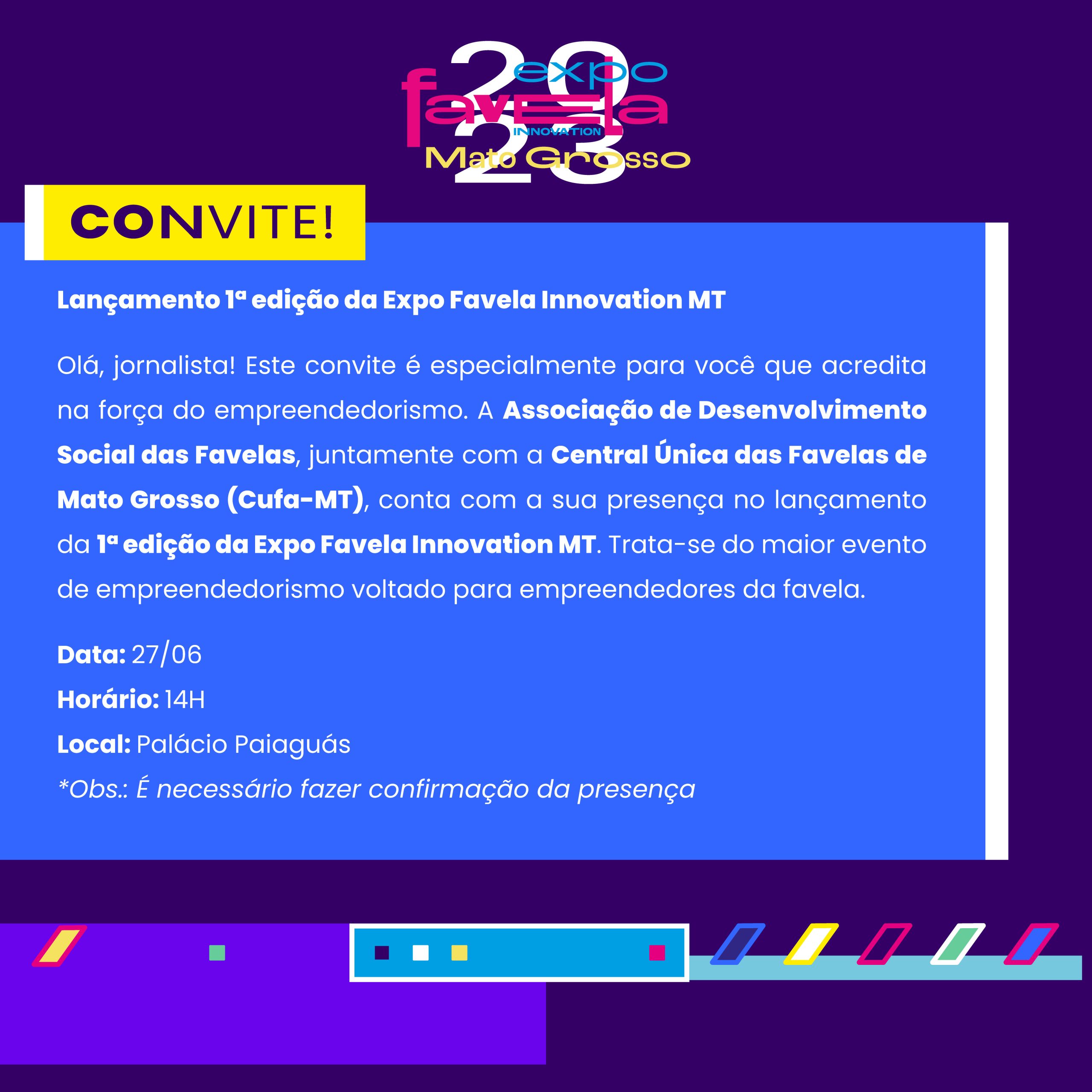 Lançamento da 1ª edição da Expo Favela Innovation MT será na próxima terça-feira (27)